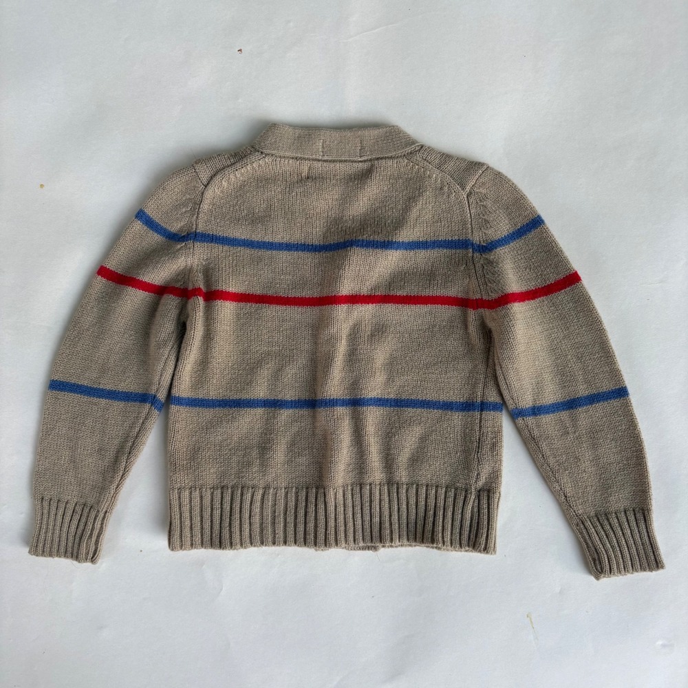 Vintage Izod Lacoste Toddler 3T Striped Cardigan Sweater Tan Blue Red Acrylic - Picture 6 of 6